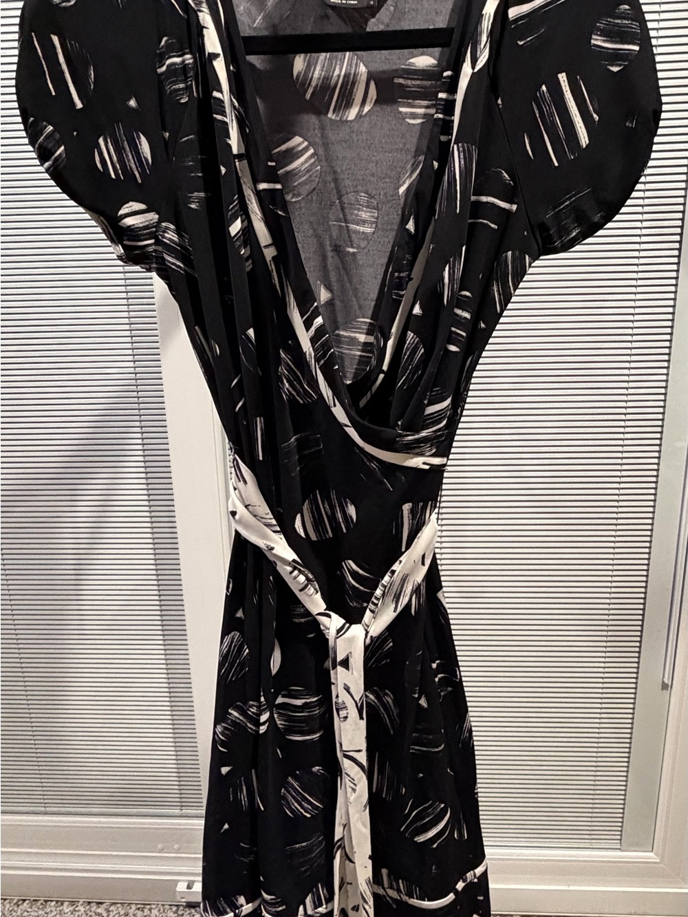 BCBGMaxAzria Black and White Printed Wrap Top